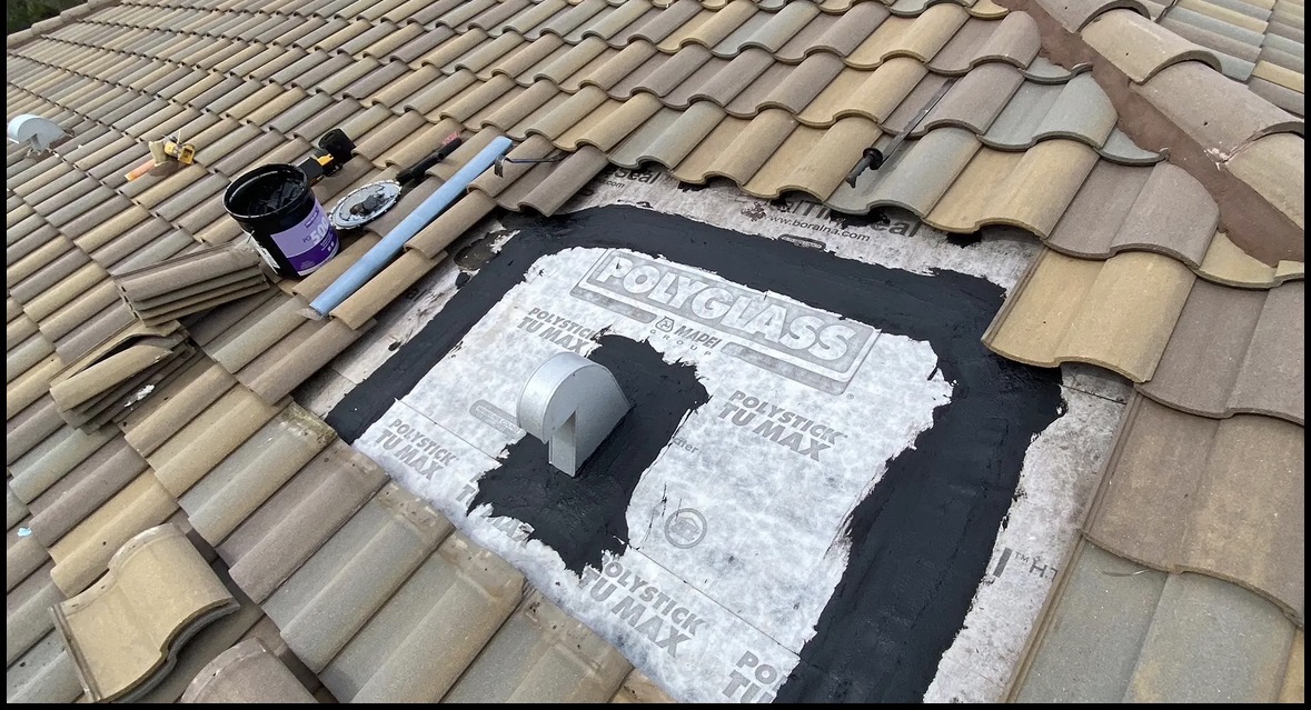 Tile roof vent dry-in with peel and stick underlayment