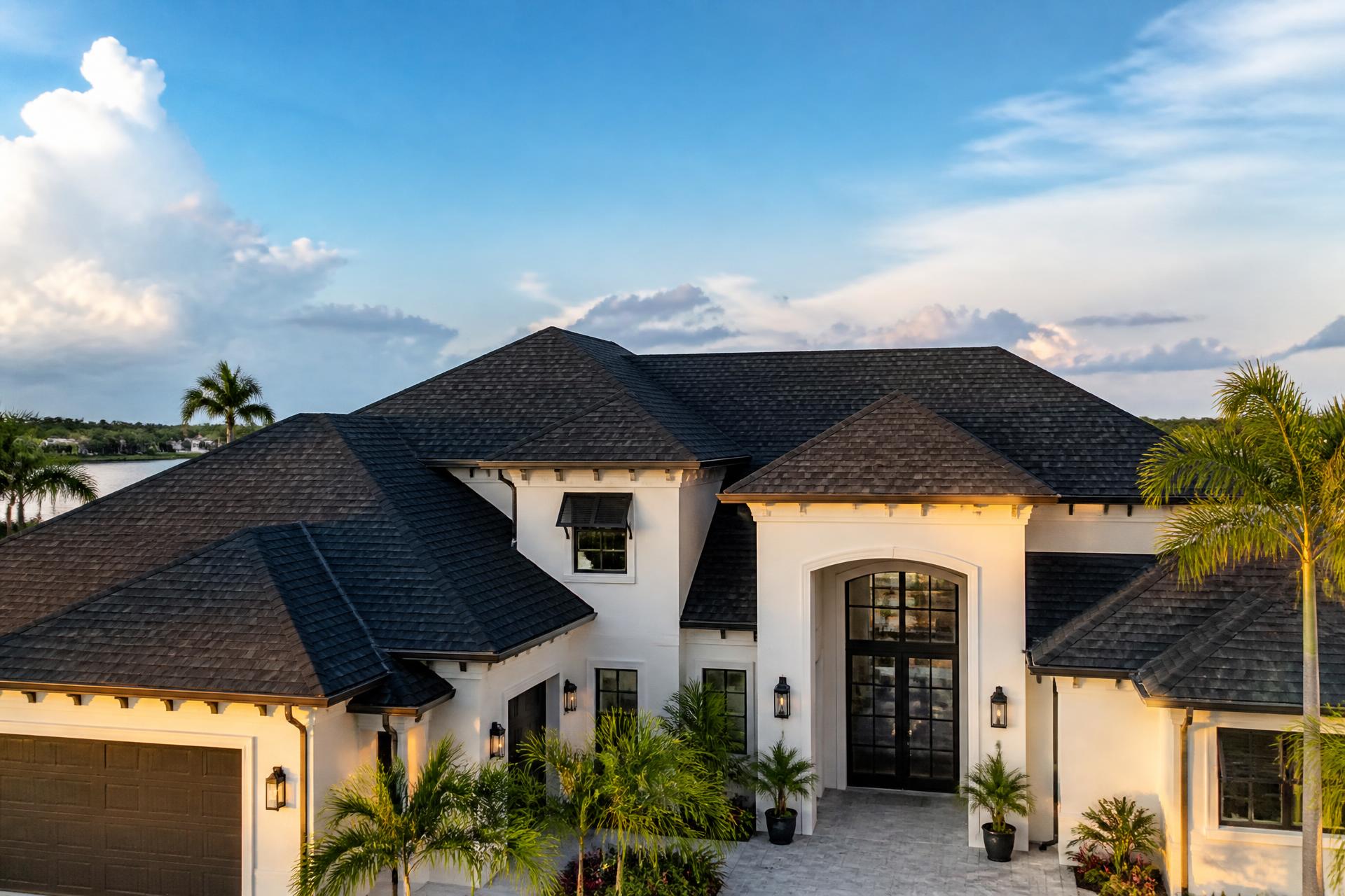 Newly installed shingle roof on an upscale South Florida home